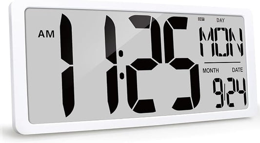 18.5" Extra Large Atomic Clock with Backlight Digital Wall Clock Battery Operated with Charging Function Jumbo LCD Display Clock Time/Calendar/Temperature for Wall Bedroom Classroom