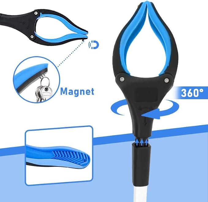 43" Extra Long Grabber Tool, Foldable Reacher Grabber Pickup Tool with 360° Rotating Jaw & Magnet, Trash Claw Grabber Tool, Extension Grabbers for Seniors, Blue