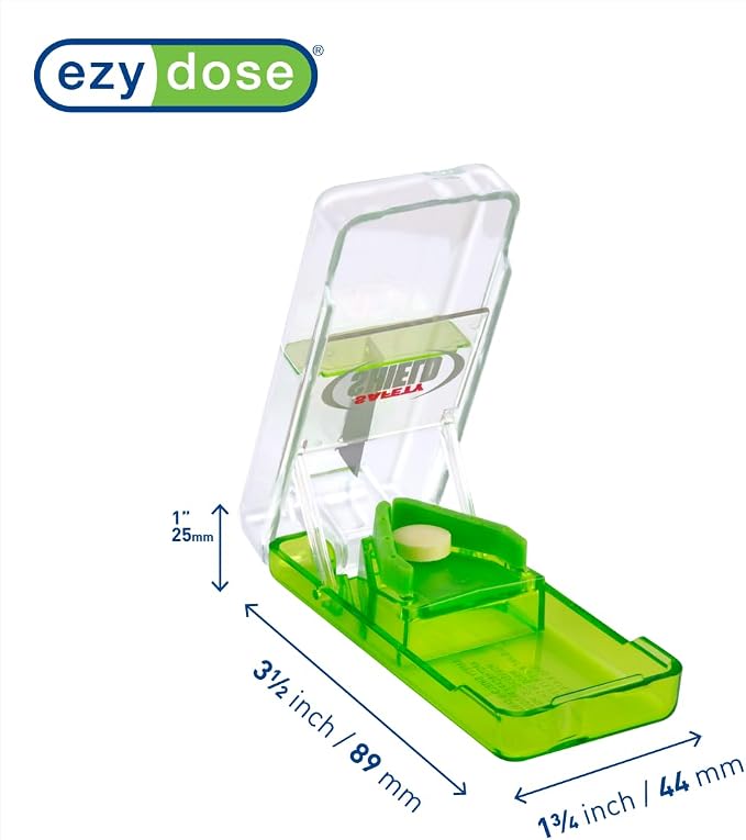Ezy Dose Pill Cutter and Splitter with Safety Shield, Daily Usage, Safely Cut Pills, Vitamins, Tablets in Half, Accurate and Easy Cutting, Stainless Steel Blade, Travel Sized, Green, BPA Free