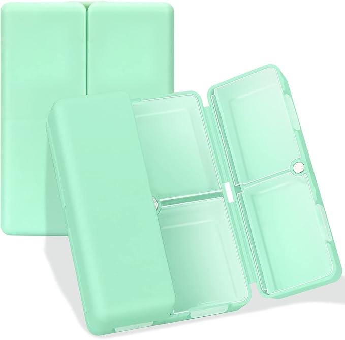 FYY Daily Pill Organizer, 7 Compartments Portable Pill Case Travel Pill Organizer,[Folding Design] Pill Box for Purse Pocket to Hold Vitamins,Cod Liver Oil,Supplements and Medication-Green