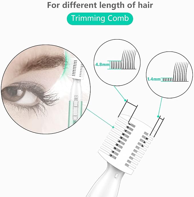 Eyebrow Trimmer, Precision Electric Eyebrow Razor for Women Battery-Operated Facial Hair Remover with Comb No Pulling Sensation Painless for Face Chin Neck, Upper-Lip, Peach-Fuzz