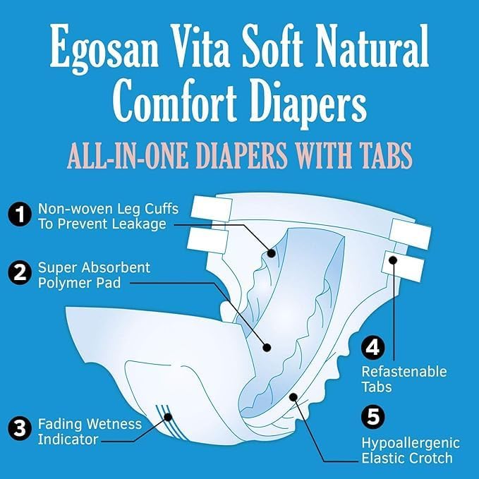 EGOSAN Maxi Incontinence Adult Diaper Brief Maximum Absorbency and Adjustable Tabs for Men and Women (Diapers, 2 Count (X-Large Sample))