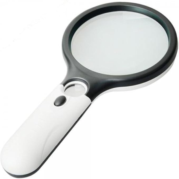 Magnifier 3 LED Light Handheld 3X 45X Glass Magnifier for Reading Jewelry | Portable, with bright white bulbs,for seniors, hobbyists, and repair workers, lightweight non-slip grip, daily tasks