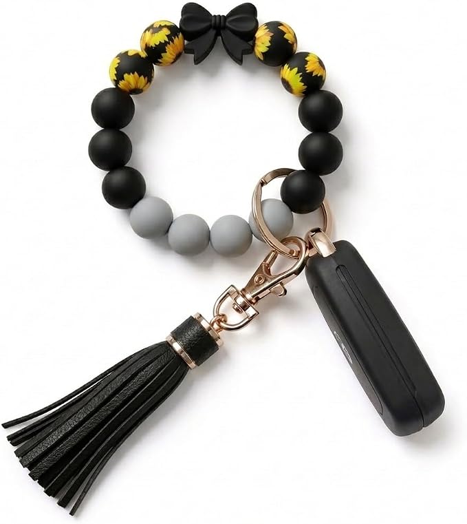 BIHRTC Key Ring Bracelet Car Keychain Holder Wristlet Silicone Women Beaded Bangle Chains