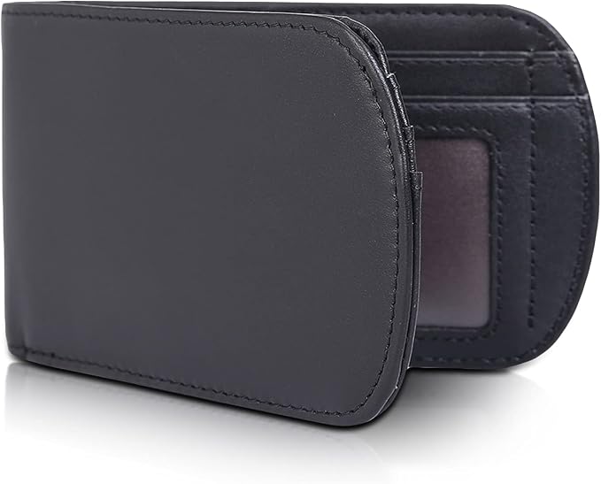 Polare Slim Curve Front Pocket RFID Blocking Italian Real Leather Bifold Wallet for Men (Black)
