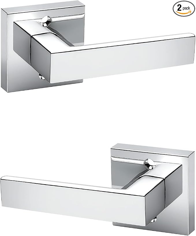 KNOBWELL 2 Pack Polished Chrome Interior Doorknob Closet Door Lever, Inactive Door Handle Reversible for Left and Right(One Side Use)