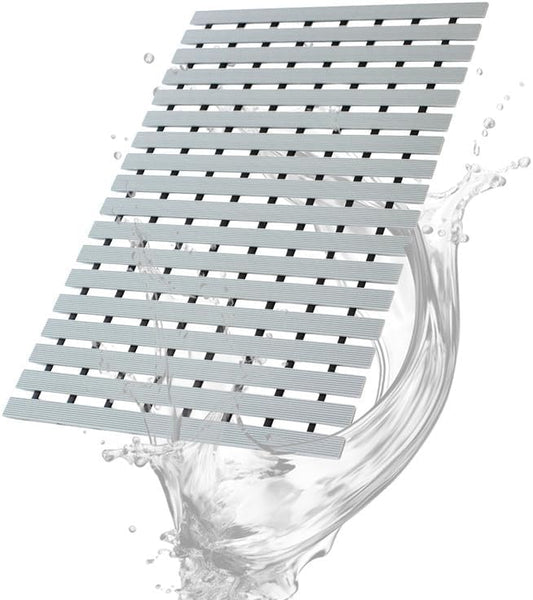 Bath Mat Non Slip Shower Mat Bathtub with Drain Holes and Heavy Duty Rubber No Suction Cups Sturdy Shower Stall Tub Mat for Bathroom, Shower Floor, Pool, SPA, (Grey, 2FT X 18FT)