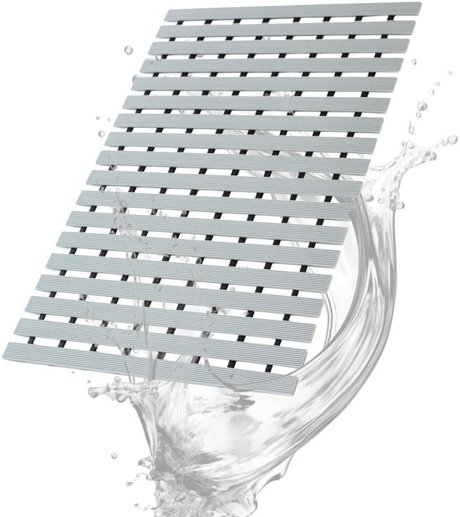 Bath Mat Non Slip Shower Mat Bathtub with Drain Holes and Heavy Duty Rubber No Suction Cups Sturdy Shower Stall Tub Mat for Bathroom, Shower Floor, Pool, SPA, (Grey, 4FT X 13FT)