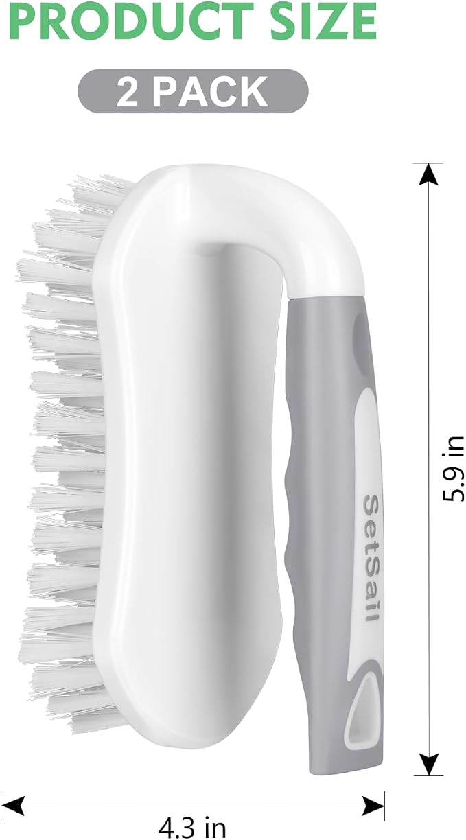 SetSail Scrub Brush, Heavy-Duty Scrub Brushes for Cleaning with Stiff Bristles Cleaning Brush for Shower, Bathroom, Carpet, Kitchen and Bathtub Scrubber - 2 Pack | Durable Bristles Ergonomic Non-Slip Tpr Grip. U-Style Hanging Loop for Storage. Use for ...
