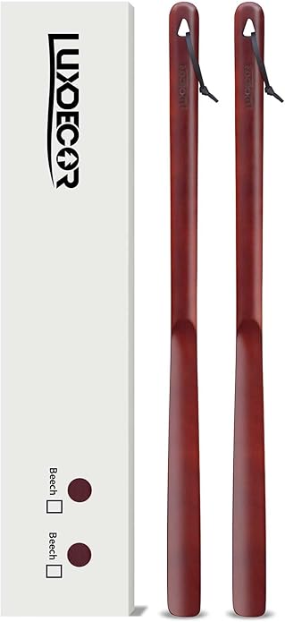 Luxdecor 2 Pack Long Handle Wood Shoe Horn for Men 24in Wooden Shoe Horn Long Handled for Seinors Women Kids Wood Shoe Helper