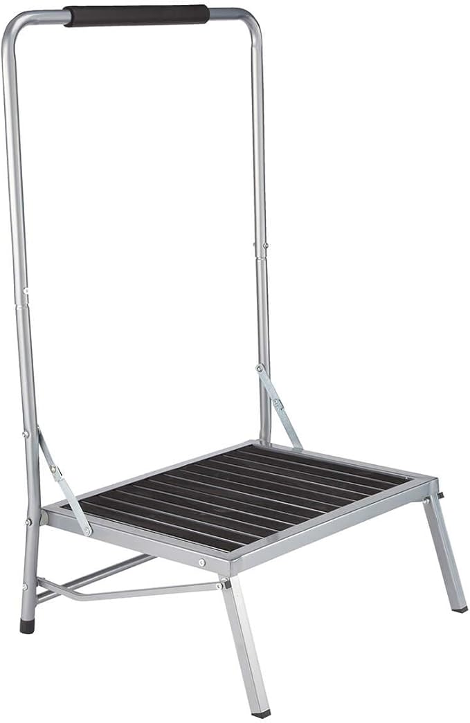 LivingSURE Extra Wide Folding Step Stool with Foam-Grip Handle – Non-Slip Surface, Lightweight Steel Frame, Adds 8" Height – Compact Safety Step for Kitchen, Bathroom, Bedroom & Indoor Use