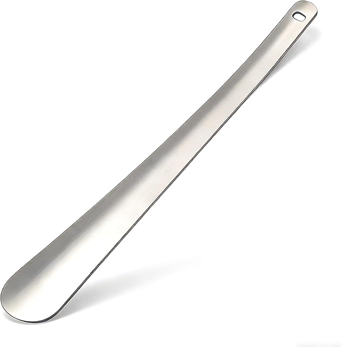 Metal Shoe Horn, Stainless Steel Shoe Spoon for Shoes | Stainless steel, smooth rounded edges, hanging hole, curved handle, lightweight design for sneakers, boots, closets, travel