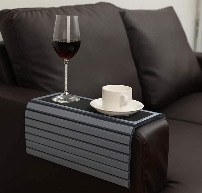 GEHE Couch Arm Tray Table, Flexible/Foldable Sofa Arm Tray, Couch Armrest Table Cup Holder Great for Drinks Snacks Remote Control, Portable Side Table and Anti-Slip Bottom