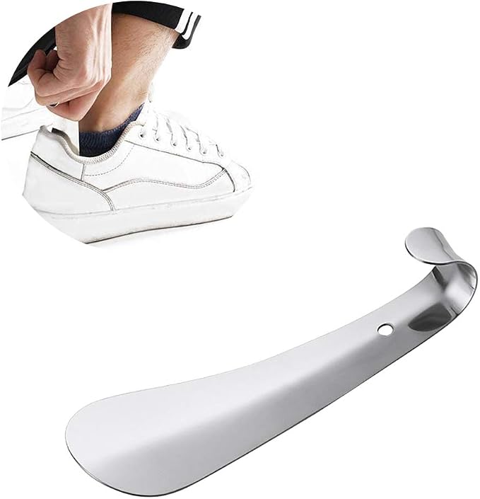 GSHLLO 2 Pcs 5.7 inch Stainless Steel Shoehorn Metal Shoe Horn Shoe Lifting Helper for Men Women
