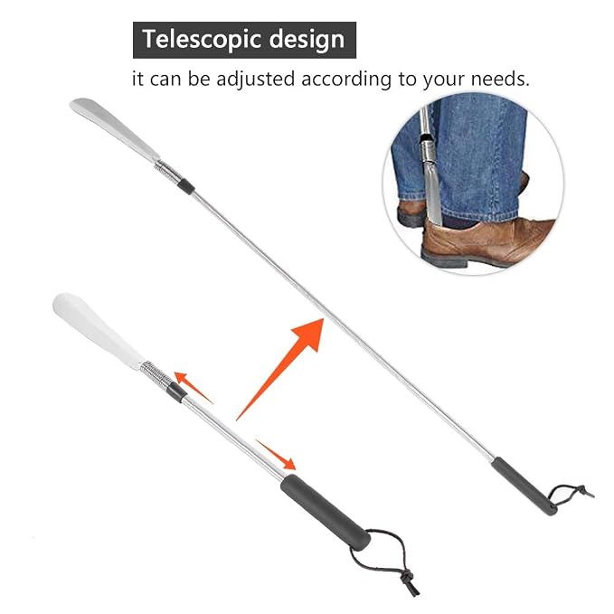 Shoe Horn Long Handle,Aid shoehorn Telescopic Spring Shoe Horn Shoe Accessory Stainless Steel Shoe Lifter for Elderly People,Pregnant woman and Move Inconvenient person