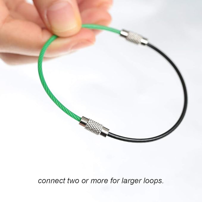 Key Rings Pack of 12 (Cable length: 4 inches) Wire Cable Keychains | Stainless Steel Lock Heavy Duty Luggage Tags Loops Keepers 2mm Twist Barrel