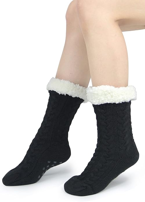 Slipper Socks for Women with Gripper - Winter Non Slip Thick Fuzzy Socks - Warm Cozy Christmas Gift