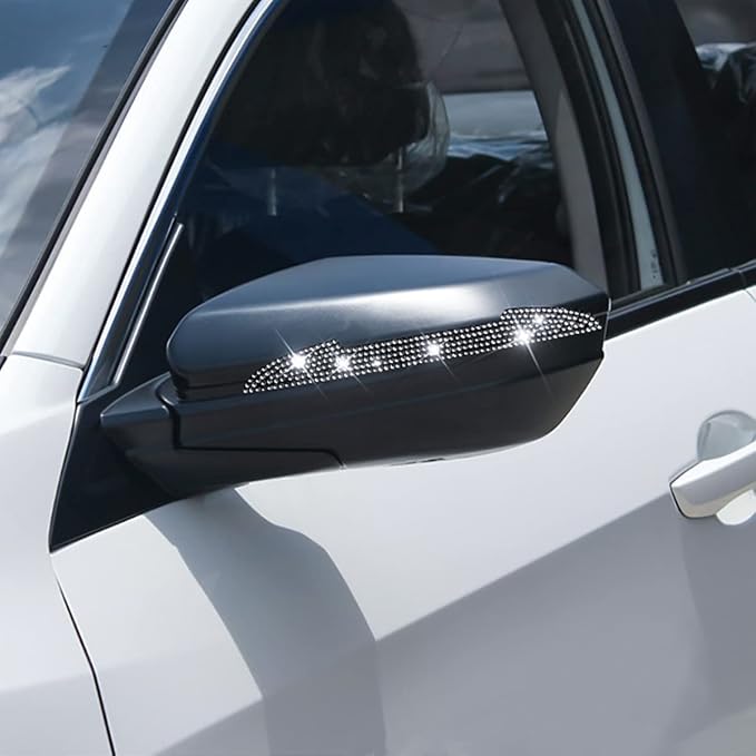 4 PCS Bling Rhinestone Car Door Handle Scratch Protector, Universal for All Cars, Vehicles, SUVs, Side Rearview Mirror, Edge Guard, Exterior Accessories for Women Men (White) | 5.75x0.39 Inch, Universal fit, side panels/mirror edges, stainless steel, r...