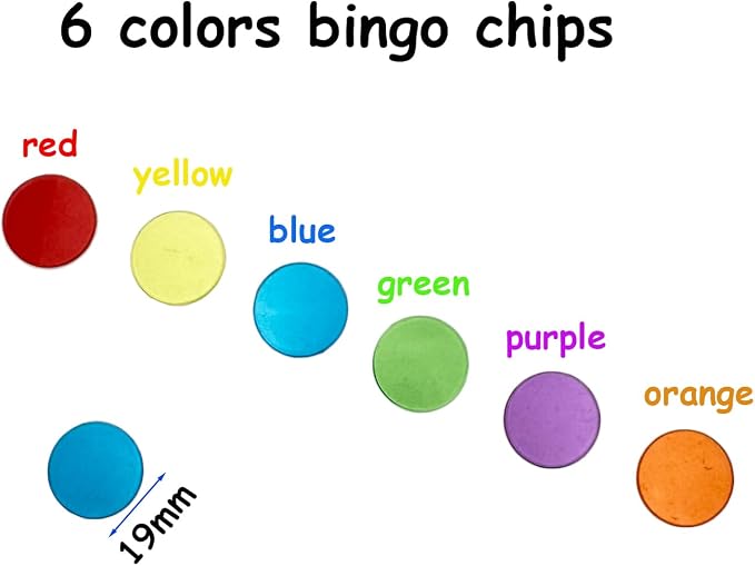 JUNWRROW 2000 Pieces 3/4 inch Transparent 6 Color Clear Bingo Counting Chips Plastic Markers for Large Group Games, Bingo Game,Game Night & Educational Activities