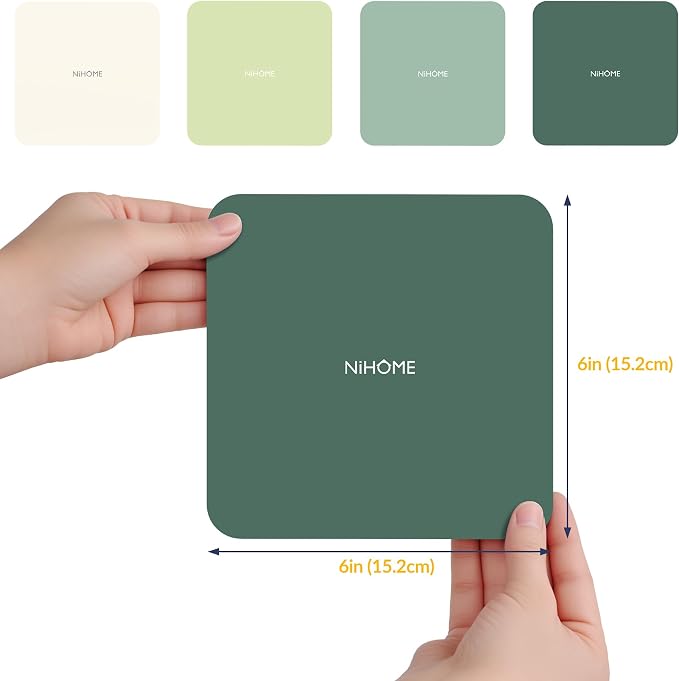 NIHOME Silicone Jar Opener – 6 Inch Large Anti-Slip Grip Pads, Premium 100% Food-Grade Silicone, Stylish Designer Colors, Multi-Purpose Heat-Resistant Mat & Coaster, Set of 4 (Green Gradient, Square)