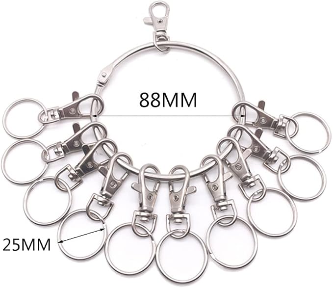 luzen 1PC Portable Metal Ring Key Organizer Holder with Swivel Clasps Janitor Key Ring for Warehouse Office School Home Use, Silver