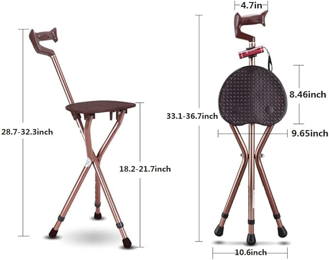 Folding Cane with Seat 400 lbs Capacity Thick Aluminum Alloy Walking Stick Stool Crutch Chair Seat with LED Light Unisex