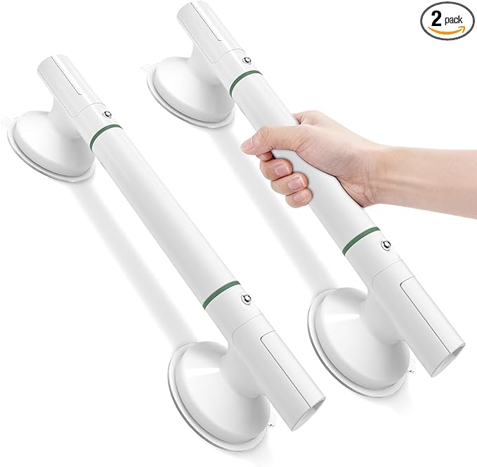 17.7 Inch Grab Bars for Shower, 2 Pack | Shower Handles for Elderly Suction | No-Drill Bathroom Safety Bars for Seniors & Handicap Assist