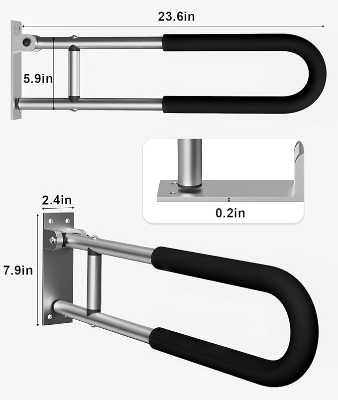 Handicap Grab Bars Rails 23.6 Inch Toilet Handrails Bathroom Safety Bar Hand Support Rail Handicapped Handrail Accessories for Seniors Elderly Disabled Mounted Bath Grips (Aluminum-60cm-2pcs)