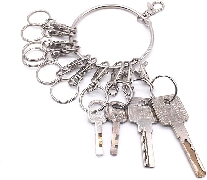 luzen 1PC Portable Metal Ring Key Organizer Holder with Swivel Clasps Janitor Key Ring for Warehouse Office School Home Use, Silver