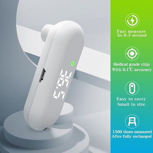 Rechargeable Medical Forehead Thermometer for Adults and Children Portable White Non-Contact Digital Thermometer with Fast 1-Second Touchless Reading White