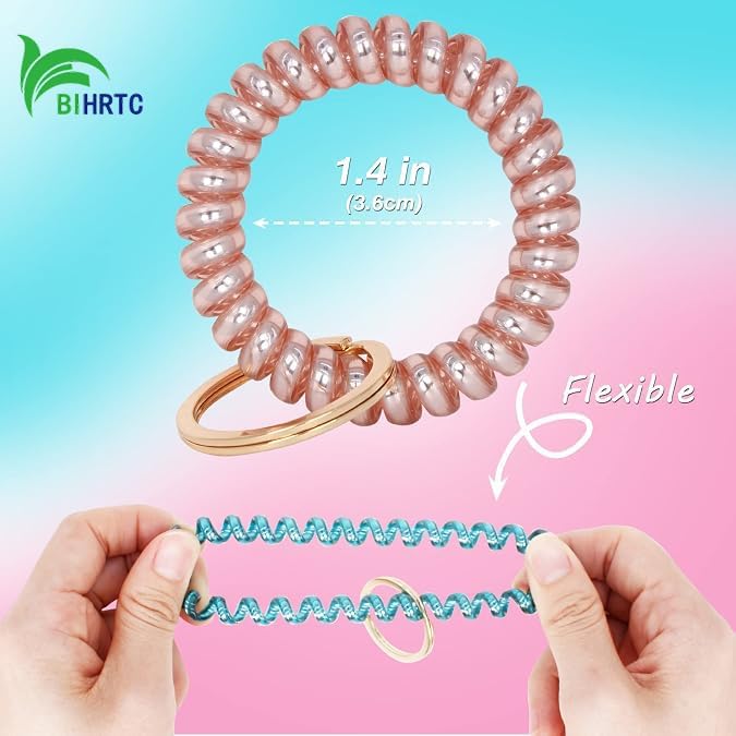 BIHRTC Stretchable Wristband Wristlet Keychain Elastic Coil Spring Spiral Key Chain for Gym Pool Sauna Outdoor Activities