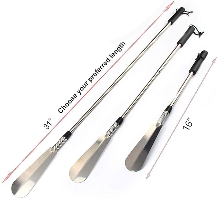 Fanwer Shoe Horn Long Handle for Seniors, Set of 2, Extendable (16" to 31") Metal Shoehorn, Wear Shoes without Bending, Suitable for People of Different Heights