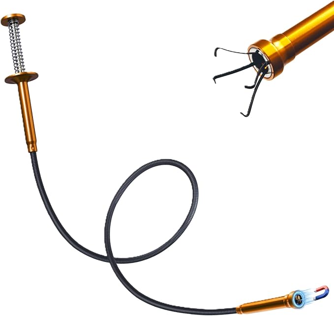 Flexible Grabber Tool, Magnetic 4-Claw Gripper (24", Orange) | Mechanic Pickup Tool with Spring-Loaded Handle; for Automotive, Engine Bay, Bathroom, Kitchen, Sewers, Drain, Small Spaces