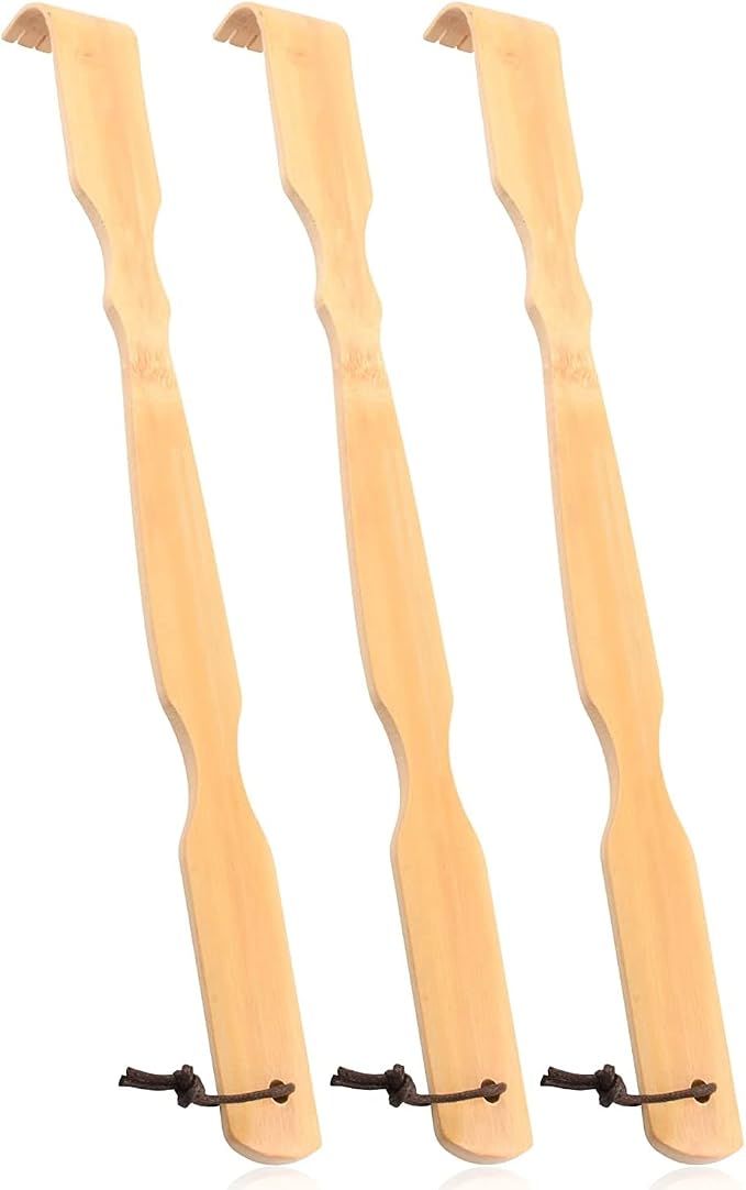 Wooden Bamboo Back Scratcher, 3 Pack 17" Natural Handmade | Back-Scratchers for Men and Women, New Upgraded Long Handle Body Massager, Gifts for Adults and Elderly
