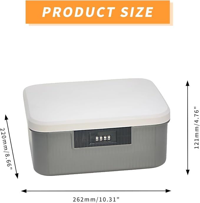 Saim Lockable Storage Box, 2.3 Gallon Heavy-Duty Plastic Storage Container Bin for Office, Home, Dorm Organizer for Documents, Valuables & Supplies, Item Organizer 9 Liter (Gray)