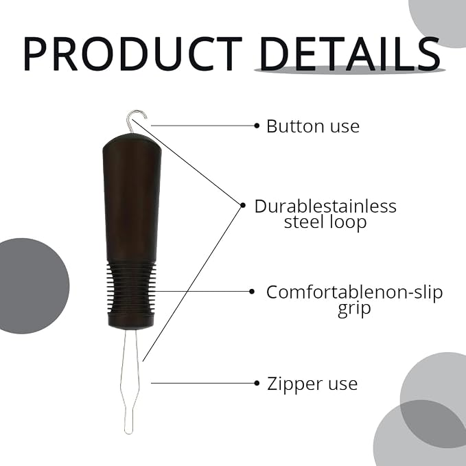 1 Pack 7×1.4inch Button Hook for Seniors, 2 in 1 Non-Slip Zipper Puller Dressing Aid Tool, One Hand Button Assist Helper for Elderly, Limited Hand Mobility, Practical Daily Gift