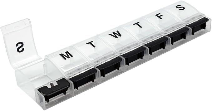 EZY DOSE Weekly (7-Day) AM/PM Daily Pill Organizer, Vitamin Case, and Medicine Container, X-Large Compartments, Arthritis Friendly, Convenient with Effortless Portability, Clear/Black Lids, BPA Free