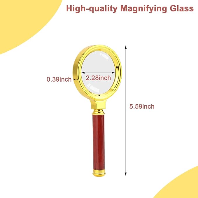 Rongon Magnifying Glass 10X‌ - Antique ‌Handheld Magnifier‌ for Seniors, 60MM Len, Premium Rosewood Grip for ‌Book Reading‌, ‌Insect and Hobby Observation & Classroom Science