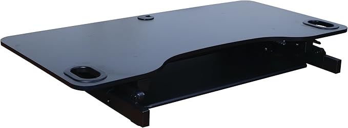 Rocelco 45" Height Adjustable Standing Desk Converter - Slide Out Retractable Keyboard Tray - Sit Stand Up Triple Monitor Riser - Dual Piston Lift Tabletop Computer Workstation - Black (R ADRB-45)