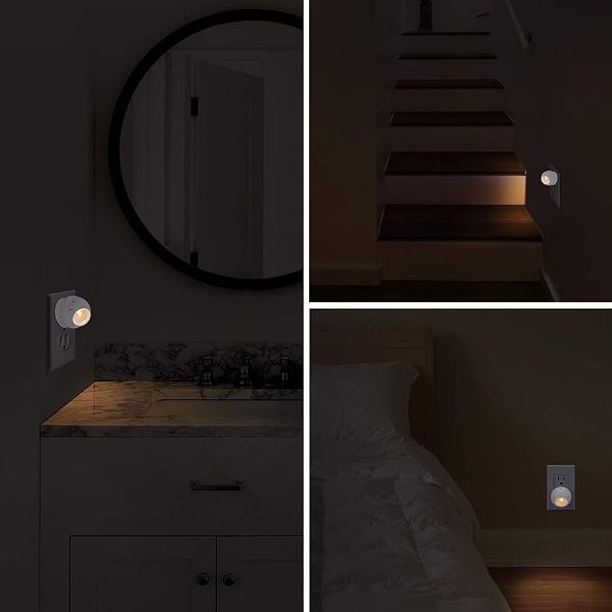 Emotionlite Plug-in LED Night Light Dusk to Dawn Sensor Warm White 6 Pack | 360° Rotatable warm white night light for bedroom, hallway, bathroom, kitchen & stairways