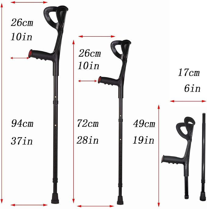 Lightweight Foldable Forearm Crutch, Aluminum Walking Stick,Height Adjustable, Ergonomic Handle with Comfortable Grip 2ZG-02BM (Black)