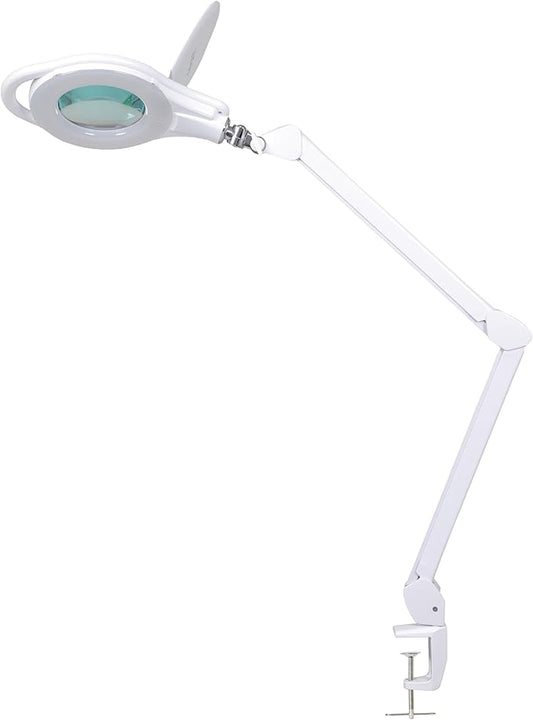 Neatfi Magnifying Lamp with Clamp, 5 Inch Lens, 3 Light Modes, 3000K-6500K, Dimmable, for Sewing, Painting, Jewelry Making, and Reading (White, 8 Diopter)