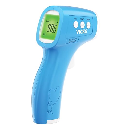 Vicks Non-Contact Infrared Thermometer for Forehead, Food & Bath, Blue | No-Touch Forehead Thermometer for Adults and Kids, Fast, Reliable and Accurate reading