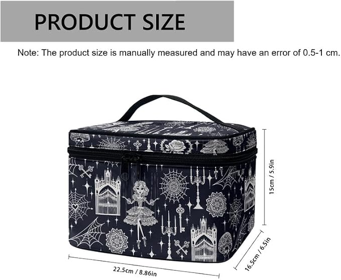 Witchy Girl Print Makeup Bag Cosmetic Organizer for Women, Gothic Night Castle Printed Make Up Bag Toiletry Accessories Case Travel-Size