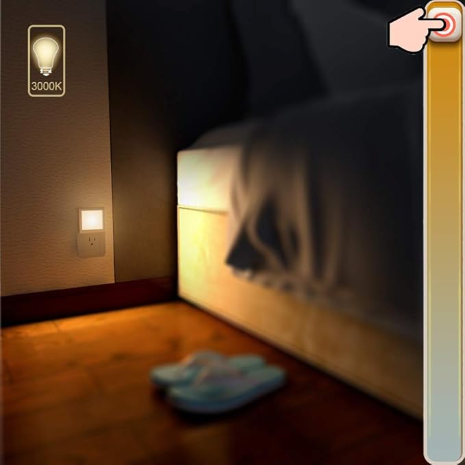 MAZ-TEK Plug-in Led Night Light with Auto Dusk to Dawn Sensor,Adjustable Brightness Warm White Lights for Hallway,Bedroom, Kids Room, Kitchen, Stairway, 2 Pack