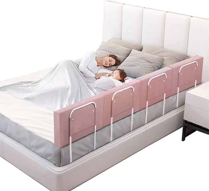 Bed Rail, Bed Bumper for Toddlers, Kid, 78.7 Inch Bed Side Rails Safety for Queen, King, Full, Twin, Bunk, Dorm Beds to Prevent Falls, Bed Barrier for Dogs, Easy Installation (Pink, 4 Packs)