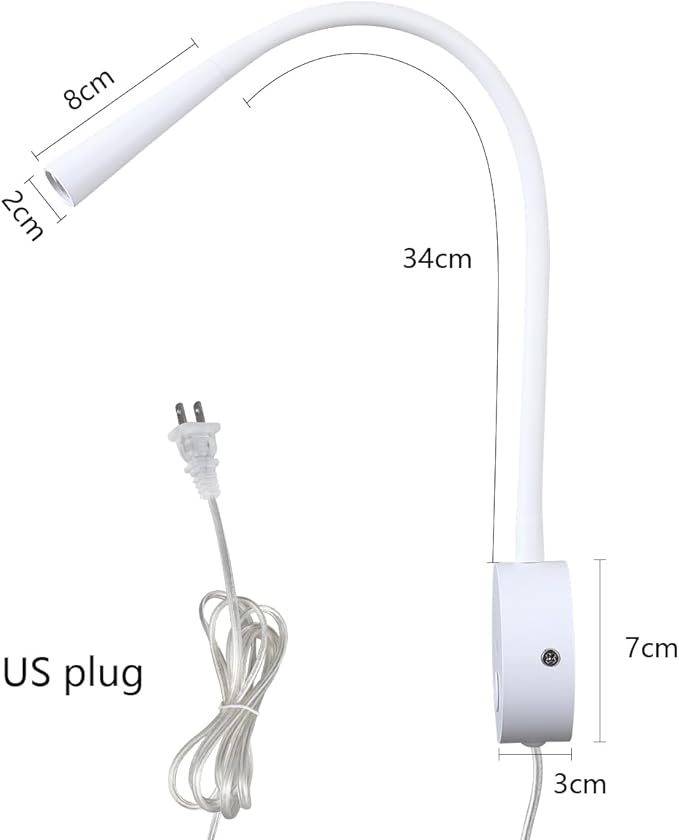 Wall Mounted Reading Lamp USB Charger Matt White LED 3W Warm White 3000K Plug for Reading (White USB Charger Dimmer 2pcs)