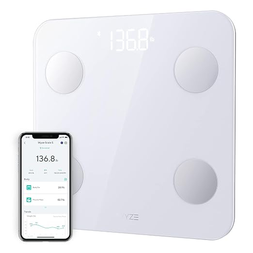 Wyze Scale S Smart Scale for Body Weight & Fat, Bluetooth, 400 lb, White | Tracks 12 metrics, Baby/Pet Mode, Sync with Fitness Apps, Heart Rate Tracking, Smart User Recognition, Unlimited Sharing