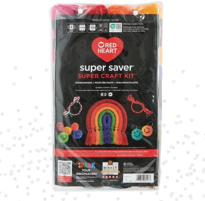 Red Heart Super Saver Yarn Stitchers Kit, 12 Balls, 1 Tote Bag, 1 Knitting Needle, 1 Crochet Hook, 1 Measuring Tape, 1 Knit Counter