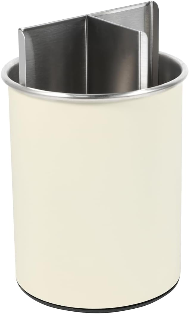 TENGINE Stainless Utensil Holder 360° Rotating 6.5X5.25 Inch Utensil Crocks for Kitchen Counter with Removable Divider Bright